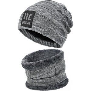 Men Women NC Grey Winter Beanie Hat Scarf Set Warm Fleece Lined Set Gear
